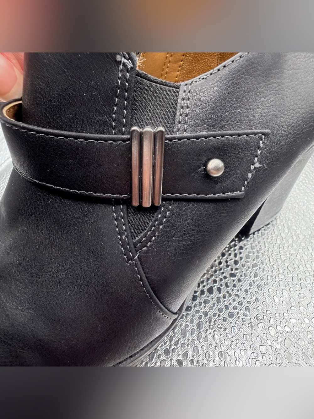 Natural Soul Black Leather Heeled Ankle Booties with Strap - Picture 10 of 14